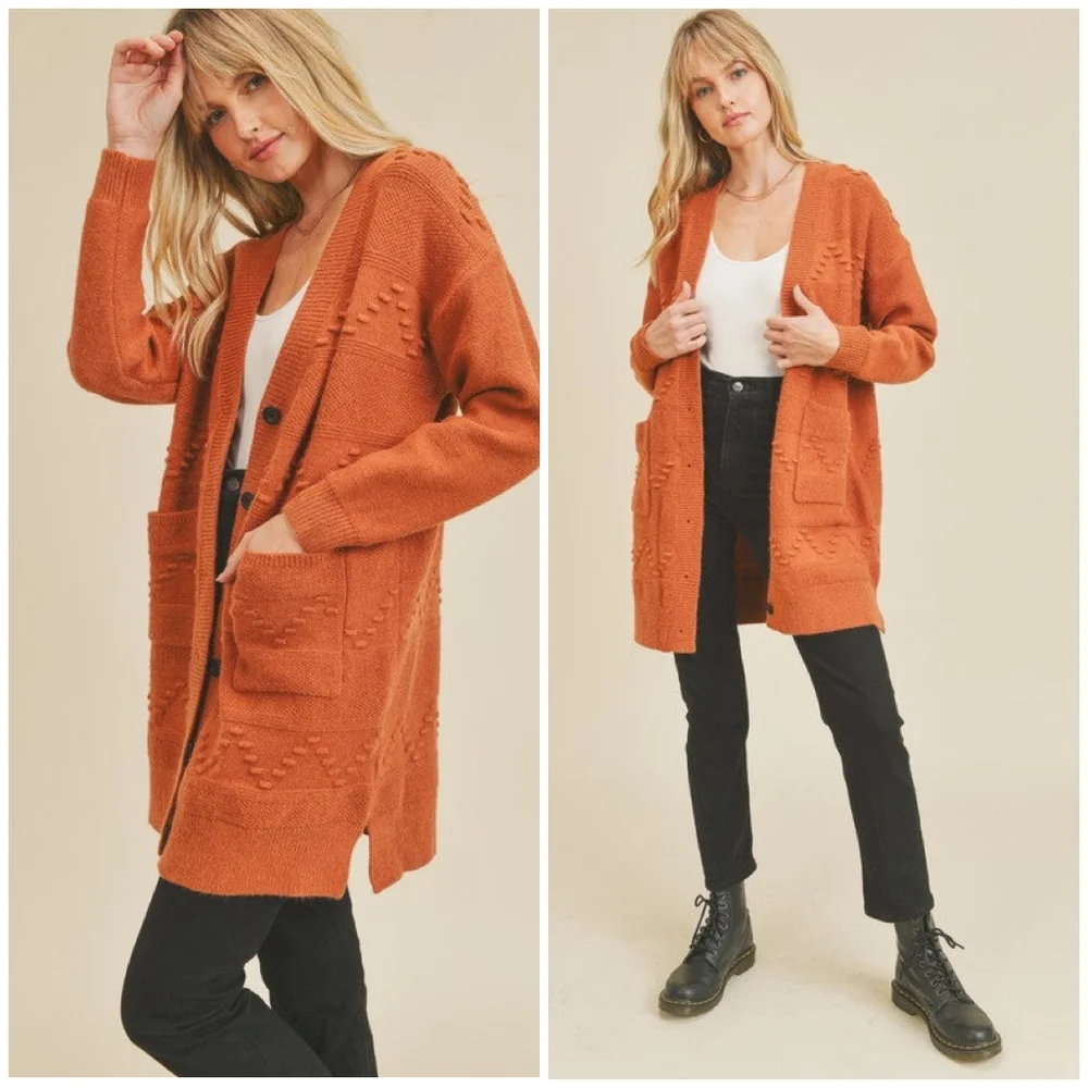 Cozy Chic Rust Medium Knit Cardigan - Picture 2 of 6